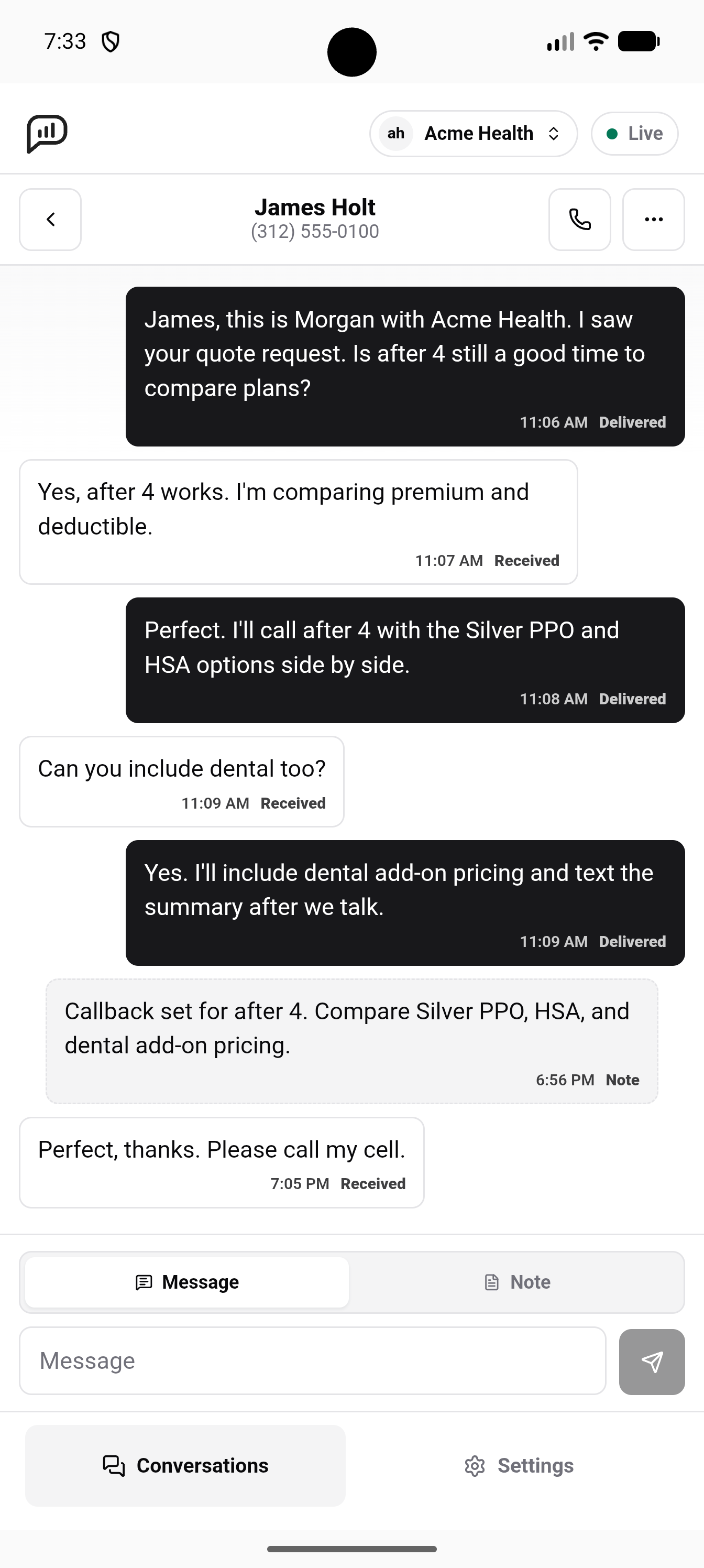 Leadping mobile app inbox preview